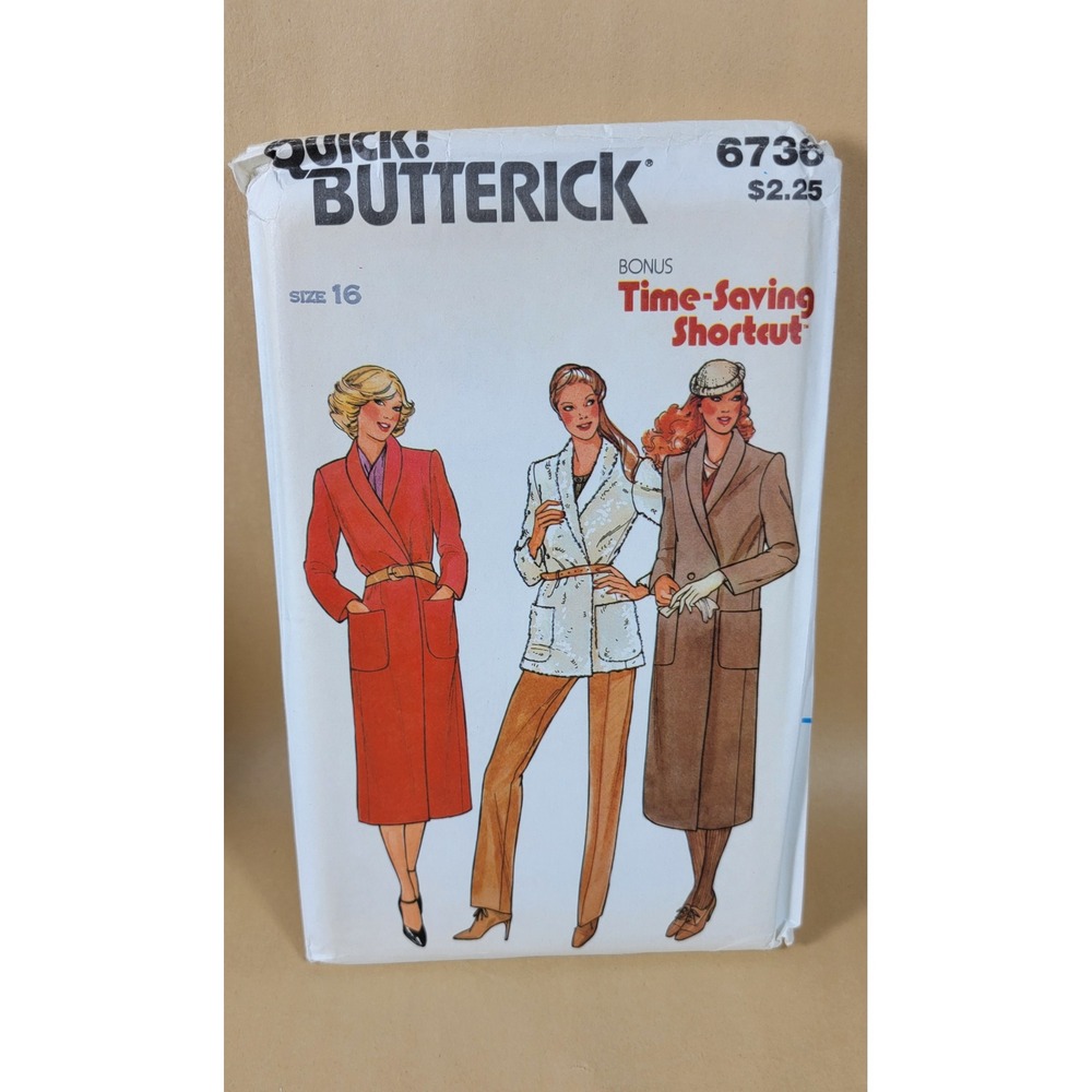 Vintage Butterick 6736 Sewing Pattern Misses Jacket Coat Size 16 Uncut 1970s 80s